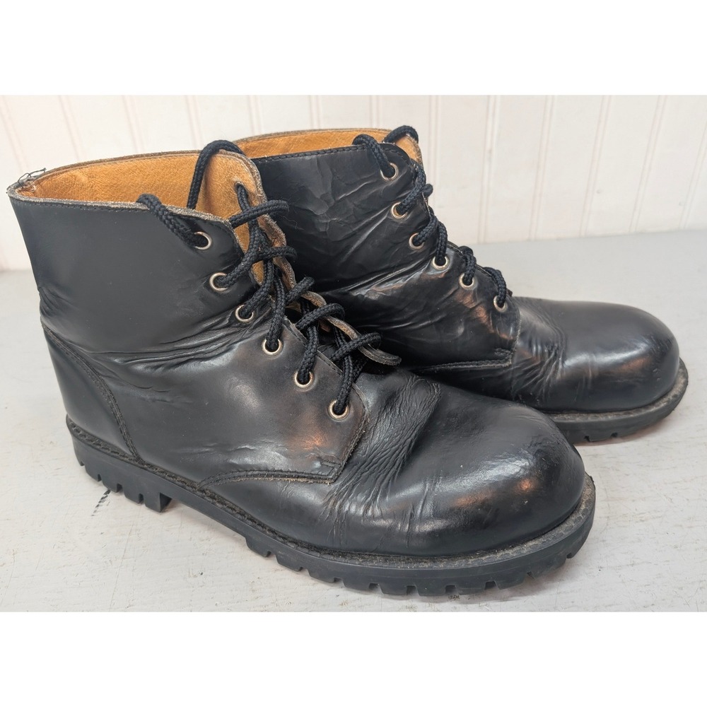 Giorgio Brutini Lace Up Combat Boots Chopper Men's 9.5 Black Leather Lug Spain